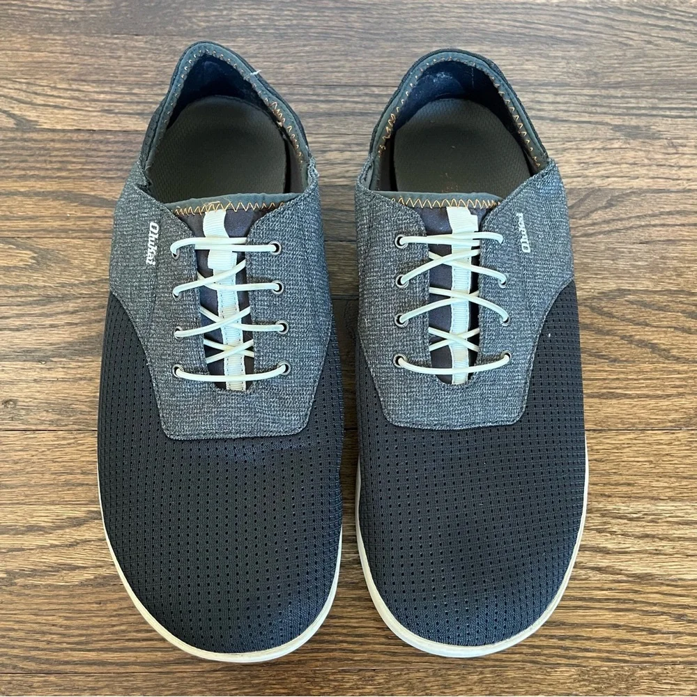 OluKai Men's No Tie Boat Shoes Nohea Moku Dark Shadow Blue Gray size 12 VGUC